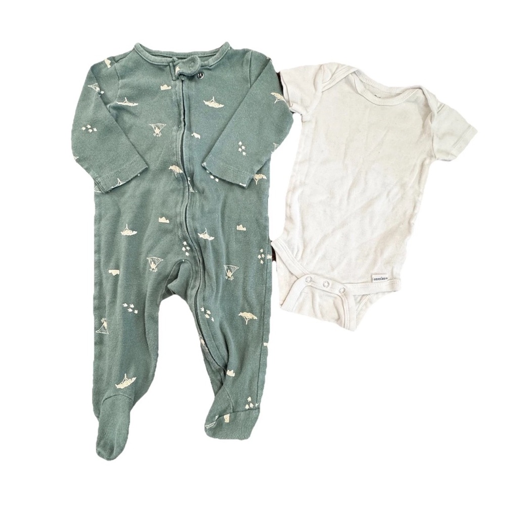 Carters Gerber Baby Boy 3-6 Months Footie Pajamas And White Bodysuit